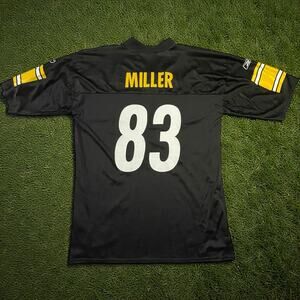 Vintage Heath Miller #83 NFL Pittsburgh Steelers Black Home Jersey Men’s XL
